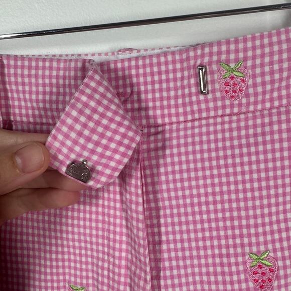 Vintage Lilly Pulitzer Short Women 2 Pink White Gingham Embroidered Strawberry - Picture 5 of 7